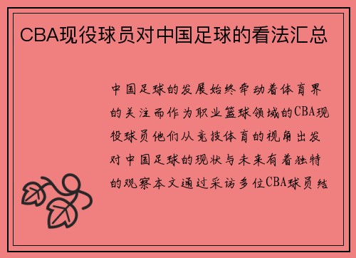 CBA现役球员对中国足球的看法汇总