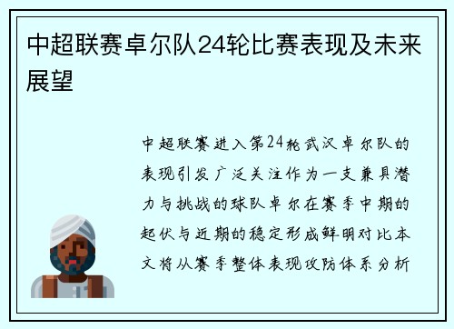 中超联赛卓尔队24轮比赛表现及未来展望